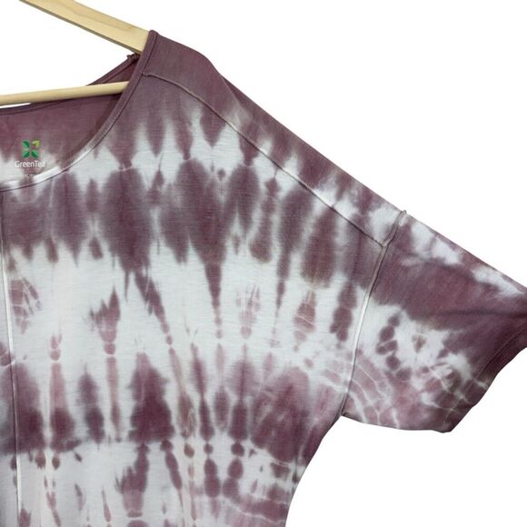 Green Tea X-Large Top Tie Die Short Sleeve Dolman Oversized Fit Pullover Womens - Picture 7 of 13